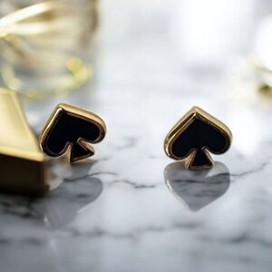 Kate Spade - Everyday Spade Enamel Stud Earrings - Black and Gold With Bag